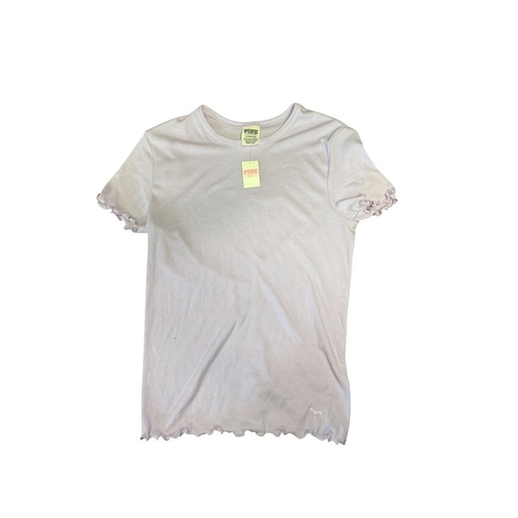 Victoria's Secret PINK Small Lavender Ribbed Ruffle Trim T-Shirt Top NWT - Picture 1 of 4